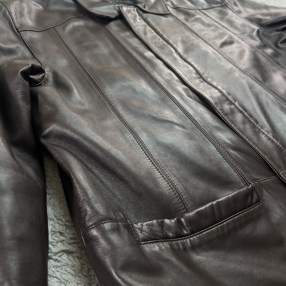 Barcelino Coat Mens L Brown Leather Overcoat‎ Collared Lined Made In Spain - Picture 5 of 13